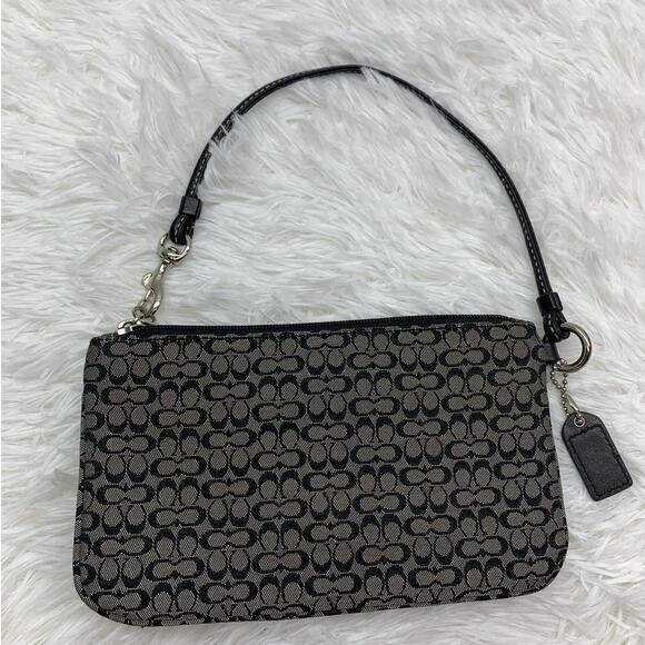 COACH Black Gray Signature Canvas Wristlet - Picture 2 of 10